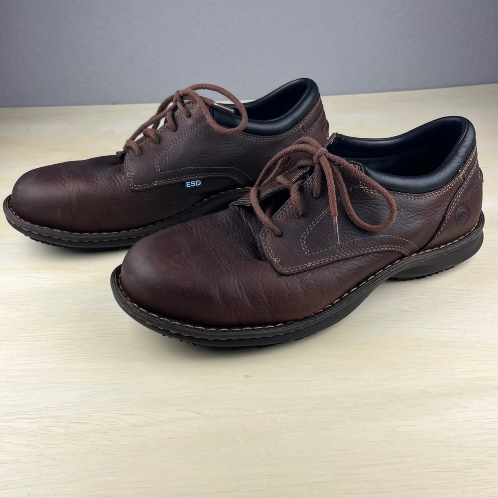 Timberland PRO Men size 11 ESD Brown Leather Safety toe Work Shoes 53534
